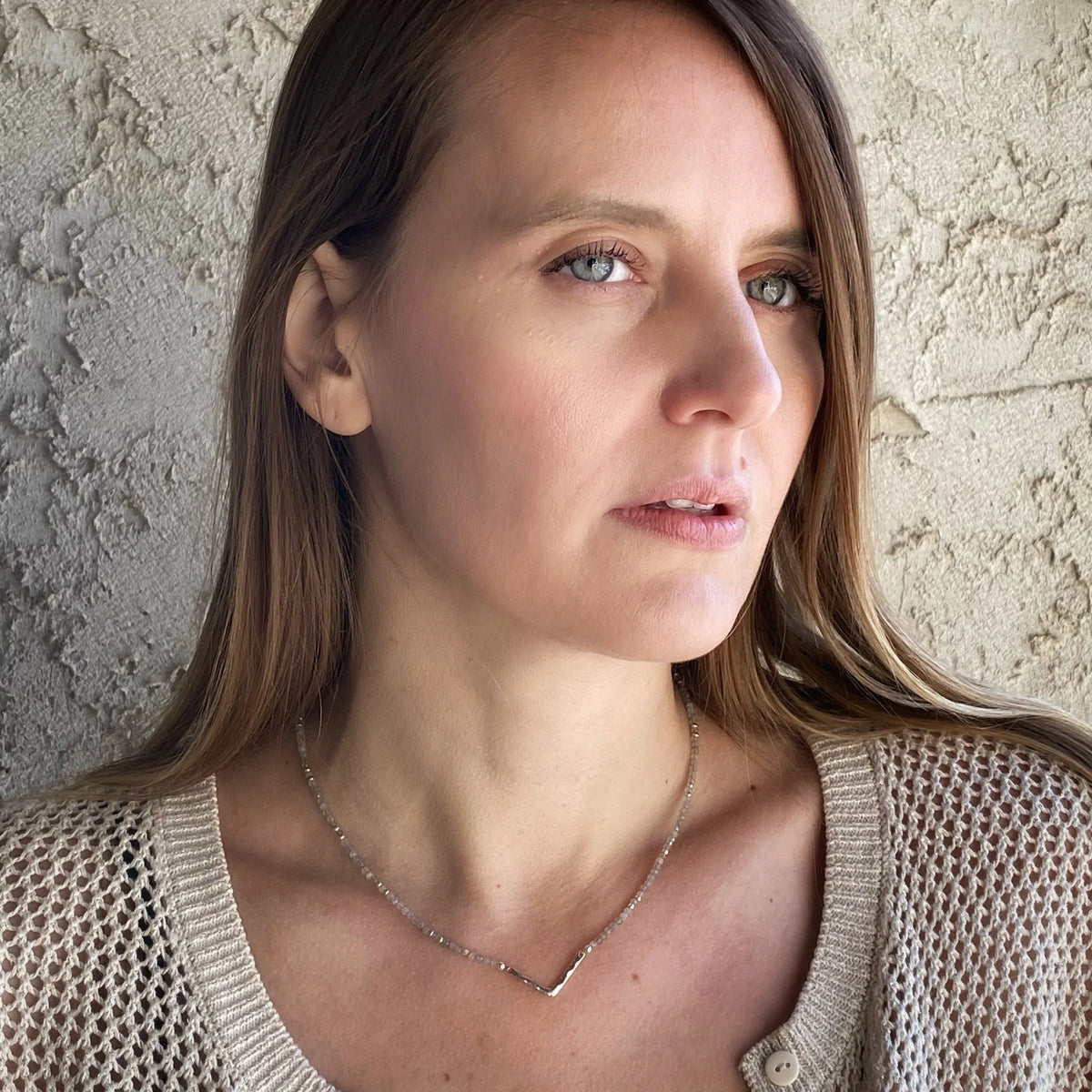 Labradorite Beaded Necklace – Sterling Silver Chevron Pendant