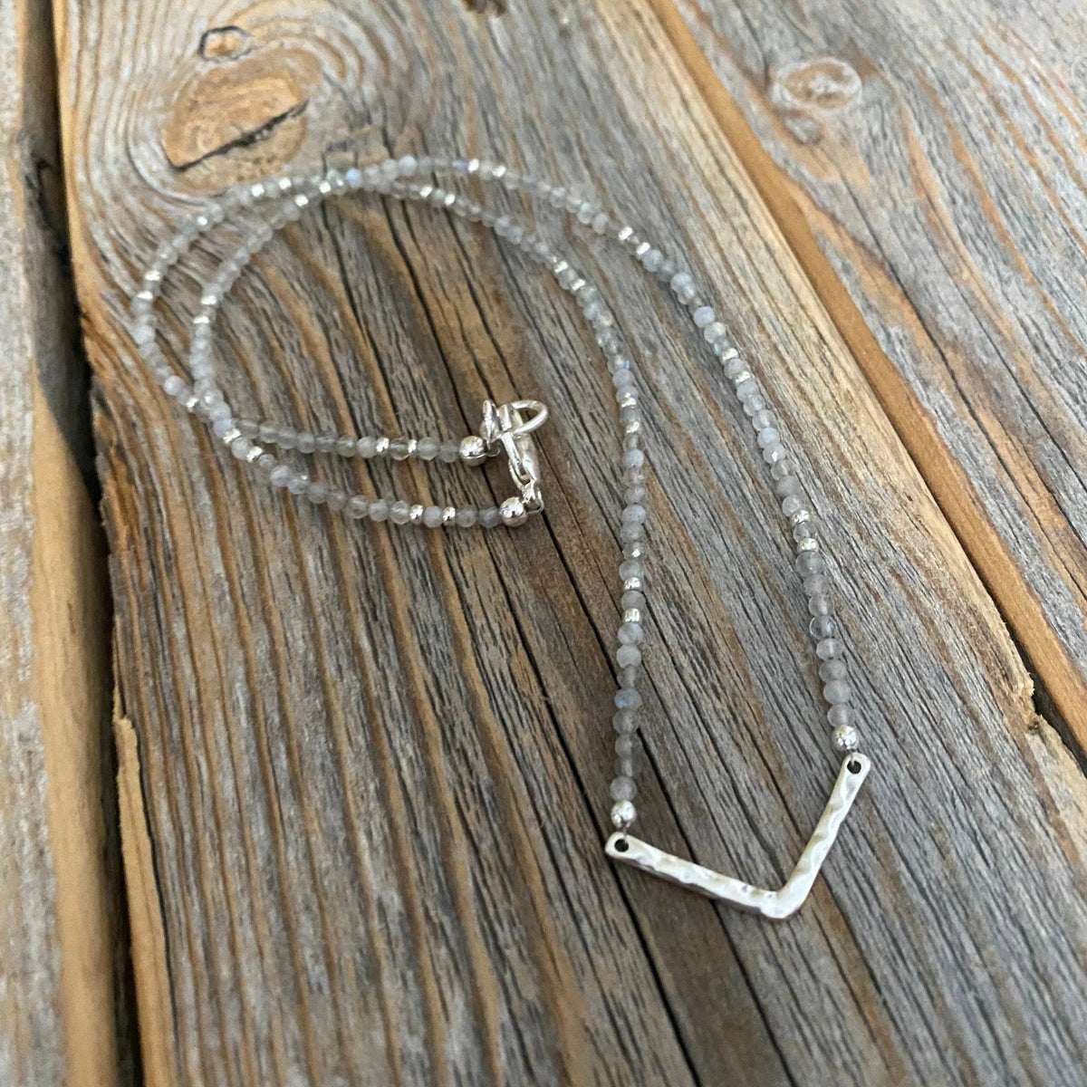 Labradorite Beaded Necklace – Sterling Silver Chevron Pendant