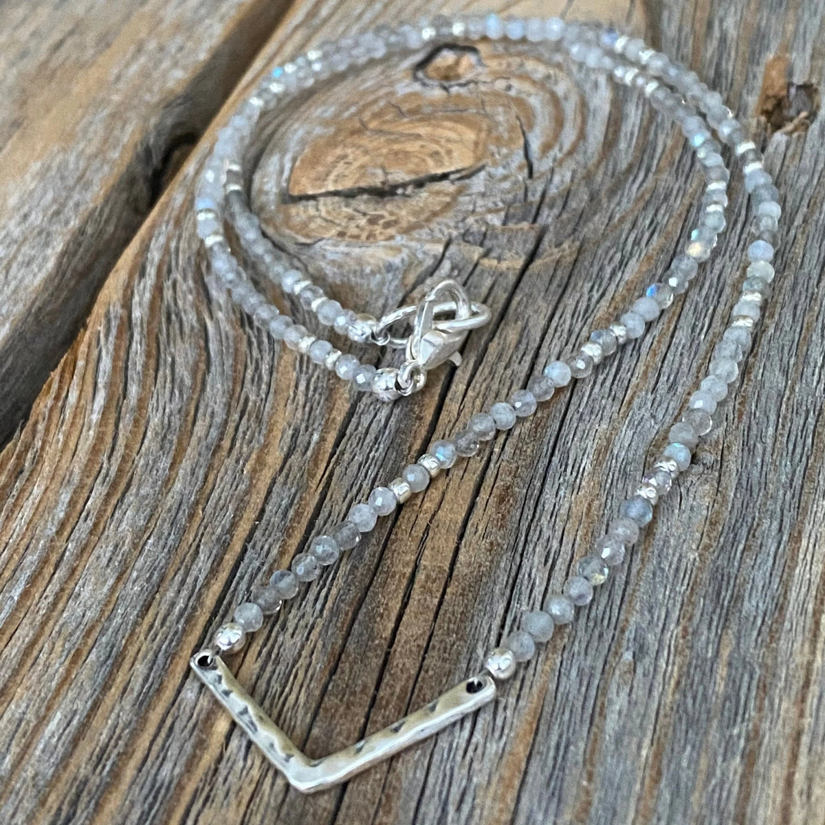 Labradorite Beaded Necklace – Sterling Silver Chevron Pendant