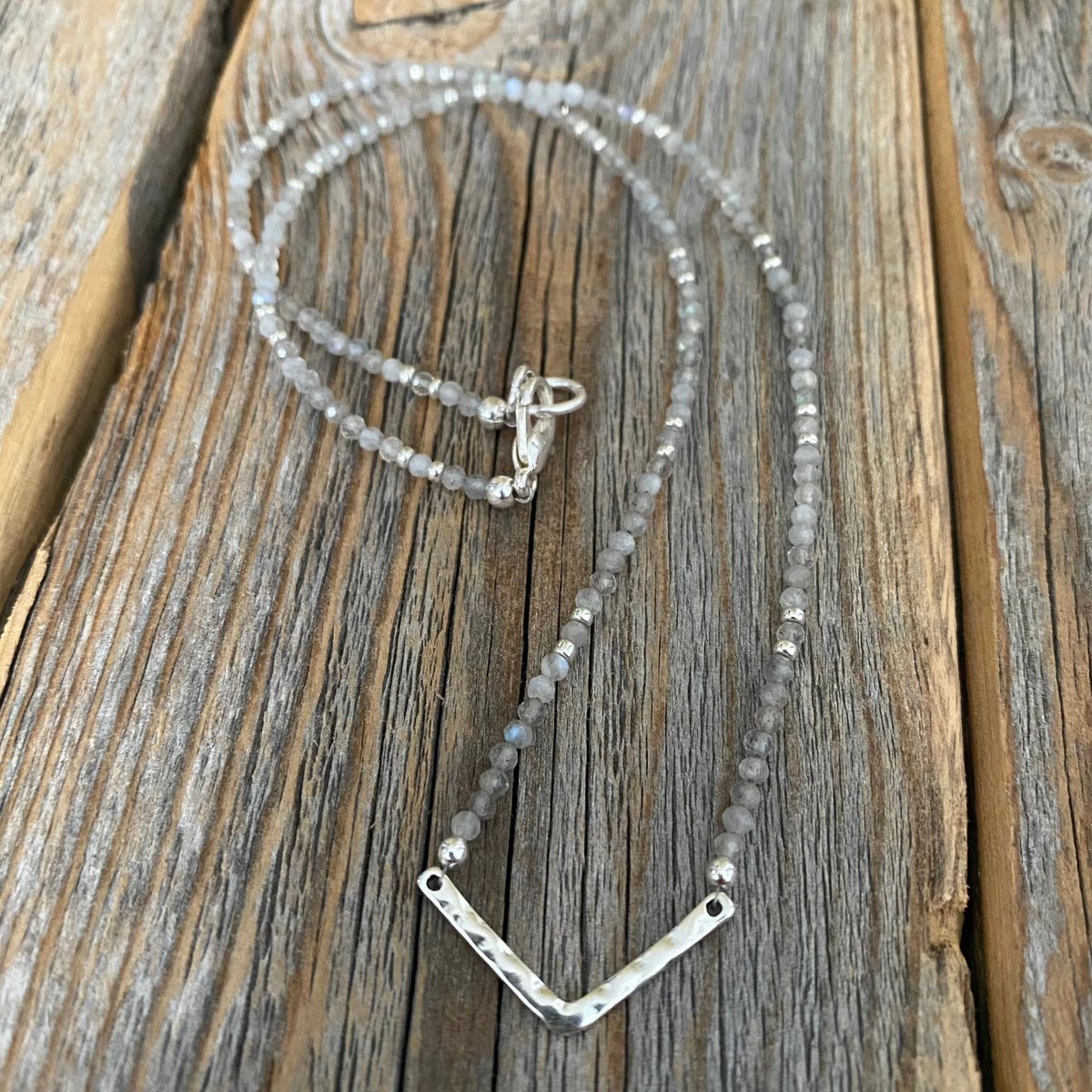 Labradorite Beaded Necklace – Sterling Silver Chevron Pendant