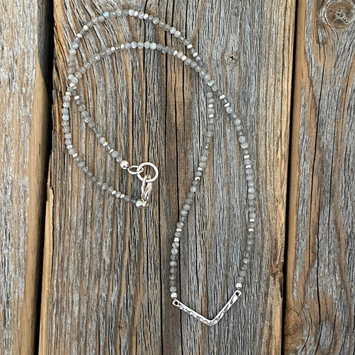 Labradorite Beaded Necklace – Sterling Silver Chevron Pendant