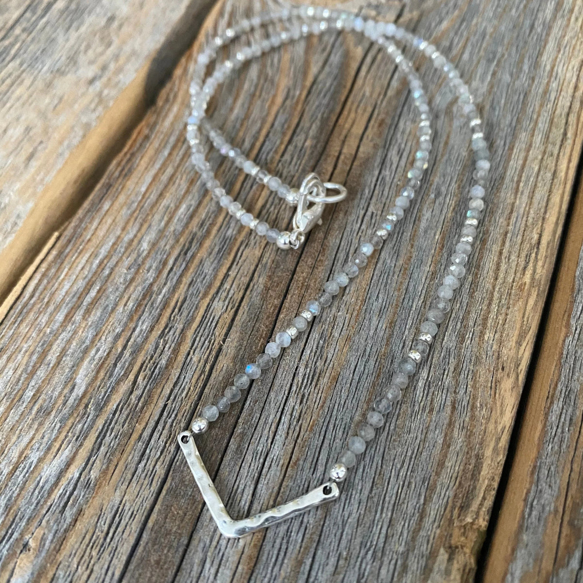 Labradorite Beaded Necklace – Sterling Silver Chevron Pendant