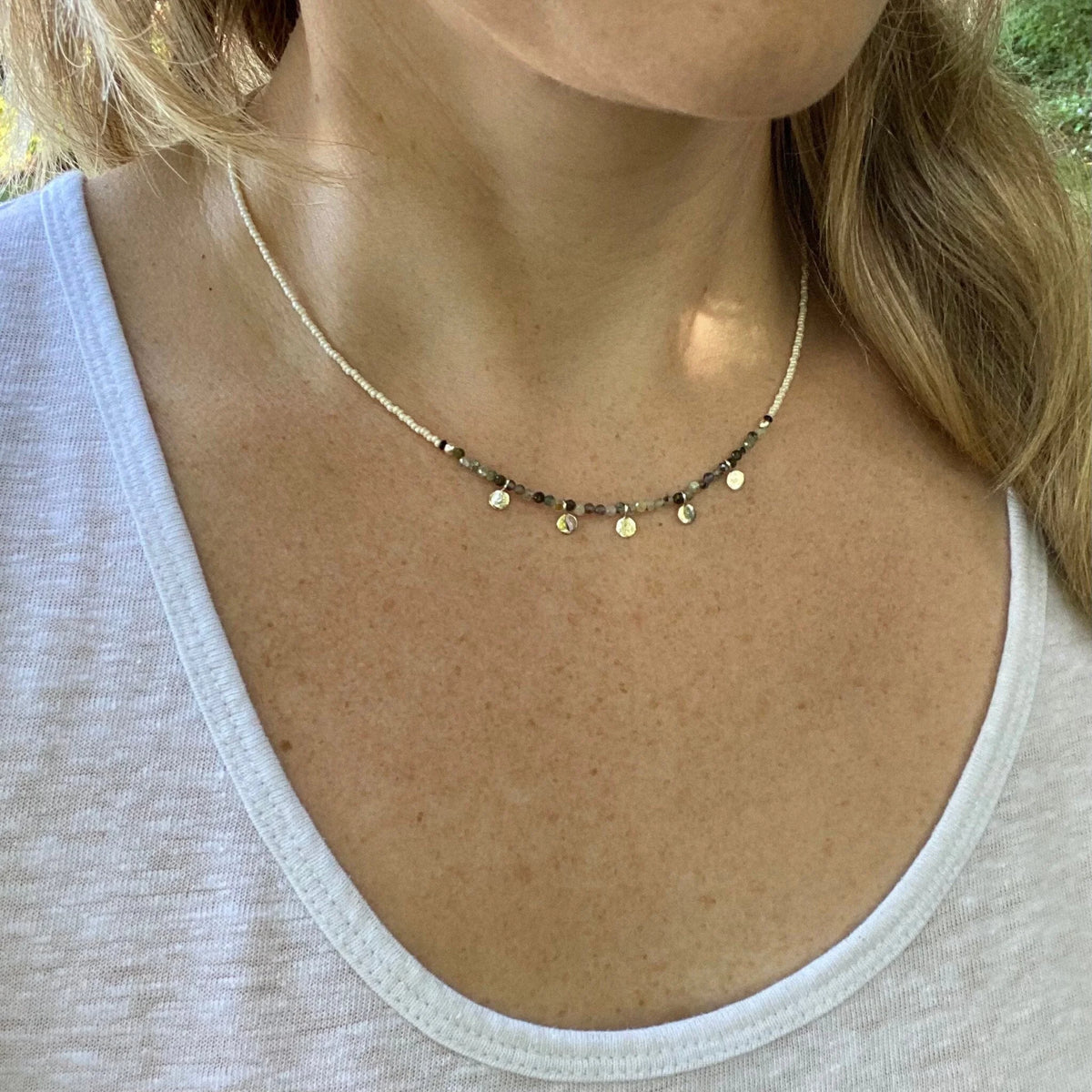 Labradorite Moonstone Quartz Choker – Sterling Silver Dangles