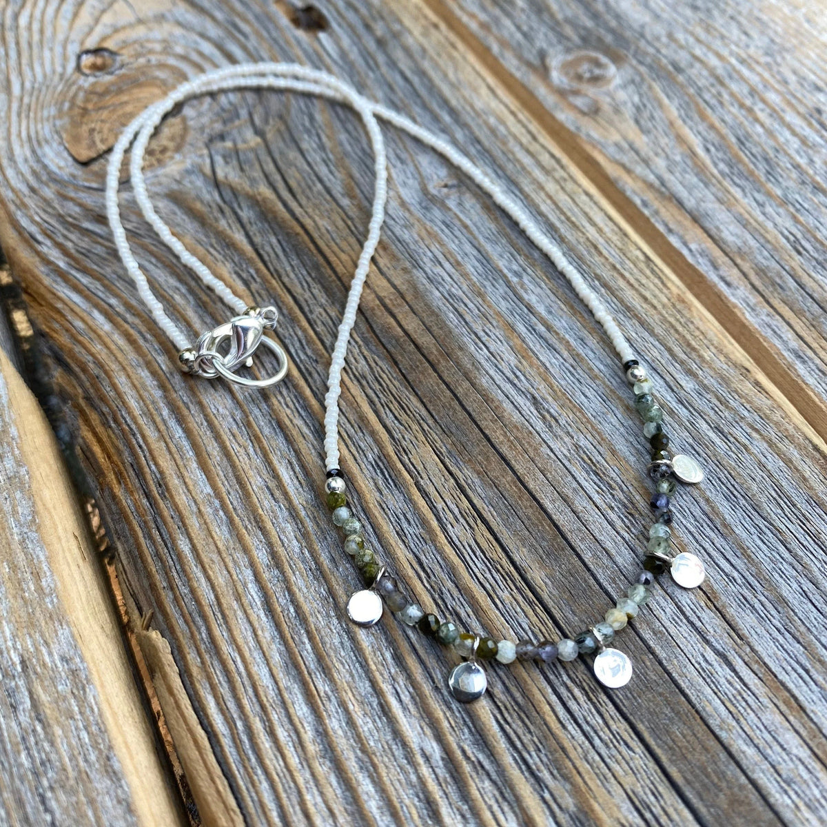 Labradorite Moonstone Quartz Choker – Sterling Silver Dangles