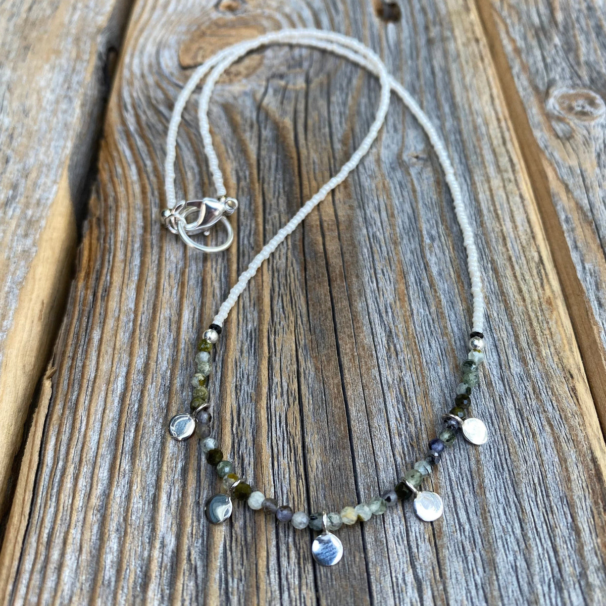 Labradorite Moonstone Quartz Choker – Sterling Silver Dangles