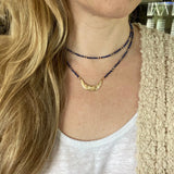Lapis Lazuli Beaded Choker – Crescent Moon Charm, Boho Necklace
