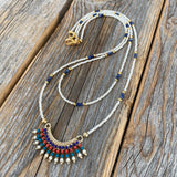 Lapis Lazuli Beaded Choker – Gold Fringe Pendant, Southwestern Necklace
