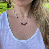 Lapis Lazuli Beaded Choker – Gold Fringe Pendant, Southwestern Necklace