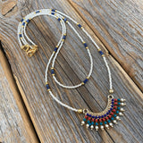 Lapis Lazuli Beaded Choker – Gold Fringe Pendant, Southwestern Necklace