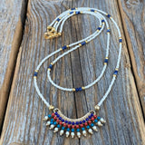 Lapis Lazuli Beaded Choker – Gold Fringe Pendant, Southwestern Necklace