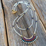 Lapis Lazuli Beaded Choker – Gold Fringe Pendant, Southwestern Necklace