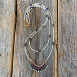 Lapis Lazuli Beaded Choker – Gold Fringe Pendant, Southwestern Necklace