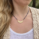 Lapis Lazuli Crescent Necklace | Dainty Gold Pendant, Minimalist Boho Jewelry, Layering Gift for Her