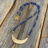 Lapis Lazuli Crescent Necklace | Dainty Gold Pendant, Minimalist Boho Jewelry, Layering Gift for Her