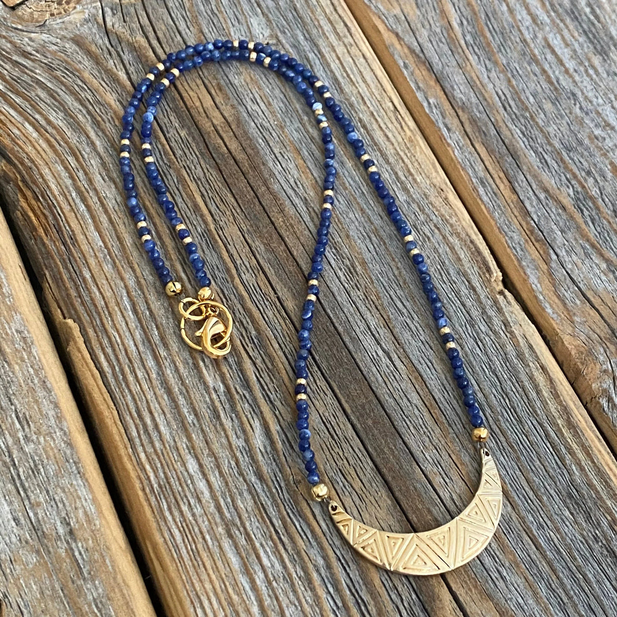 Lapis Lazuli Crescent Necklace | Dainty Gold Pendant, Minimalist Boho Jewelry, Layering Gift for Her
