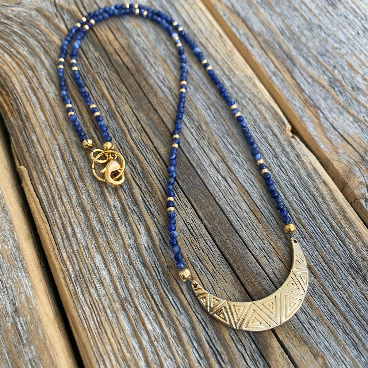 Lapis Lazuli Crescent Necklace | Dainty Gold Pendant, Minimalist Boho Jewelry, Layering Gift for Her