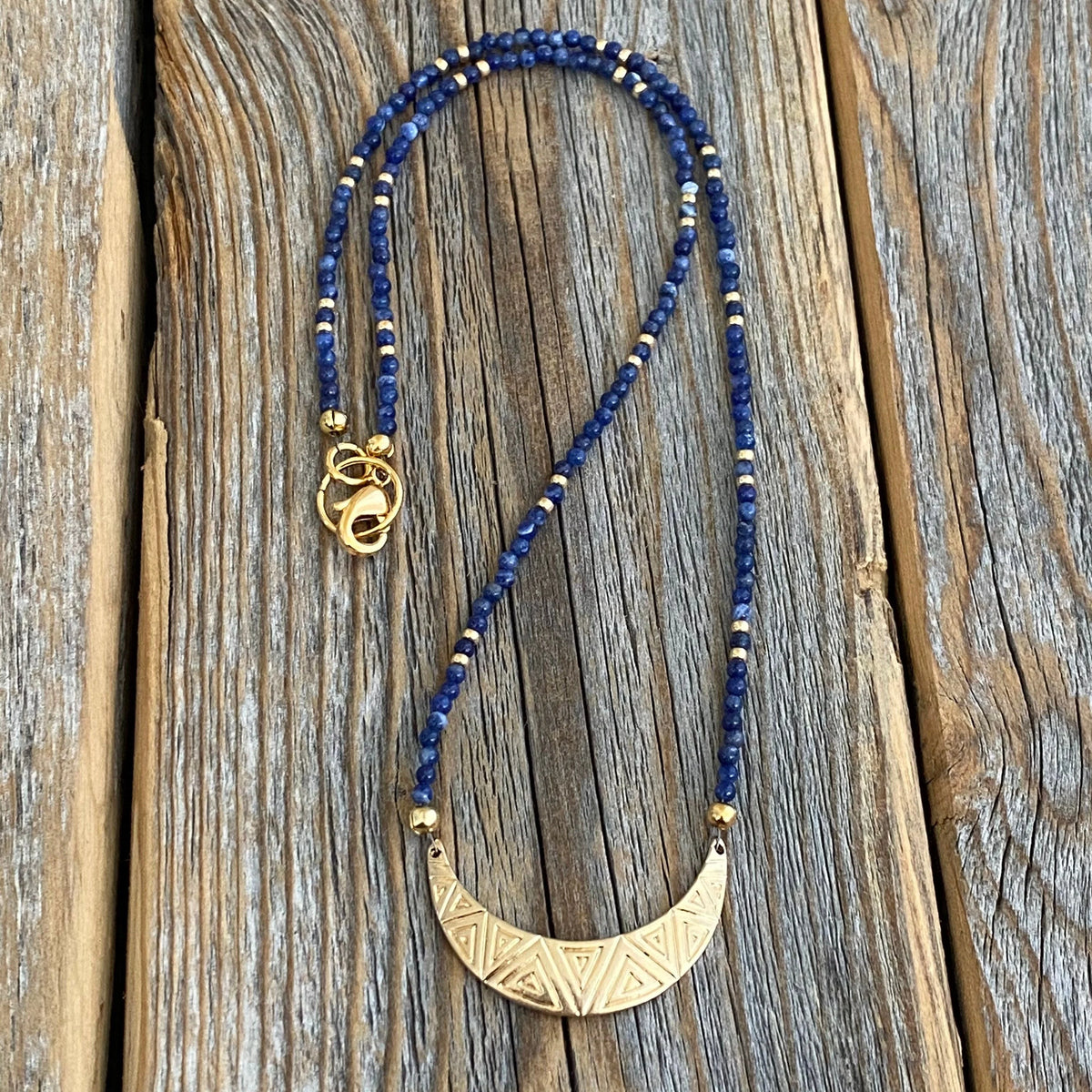 Lapis Lazuli Crescent Necklace | Dainty Gold Pendant, Minimalist Boho Jewelry, Layering Gift for Her