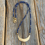 Lapis Lazuli Crescent Necklace | Dainty Gold Pendant, Minimalist Boho Jewelry, Layering Gift for Her