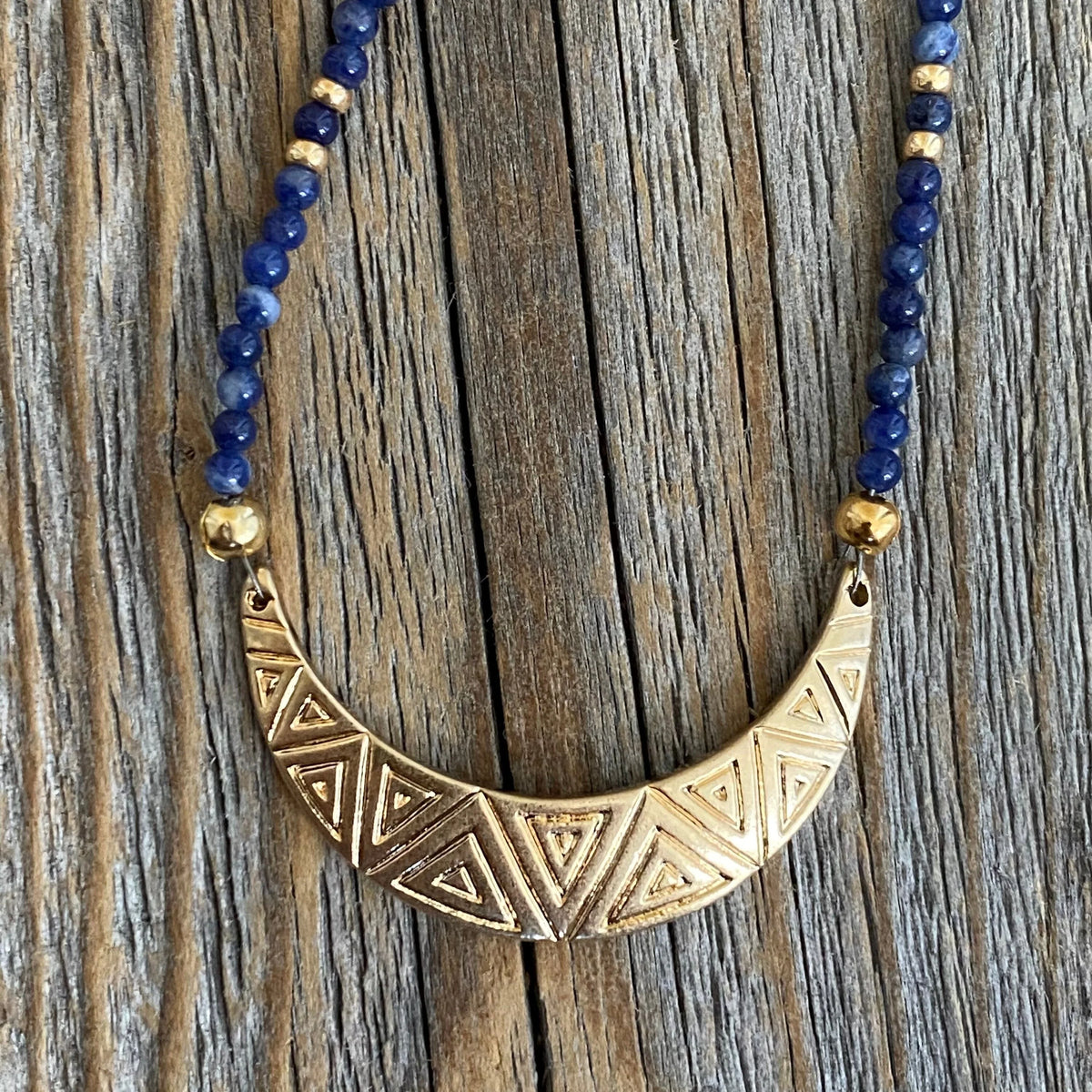 Lapis Lazuli Crescent Necklace | Dainty Gold Pendant, Minimalist Boho Jewelry, Layering Gift for Her