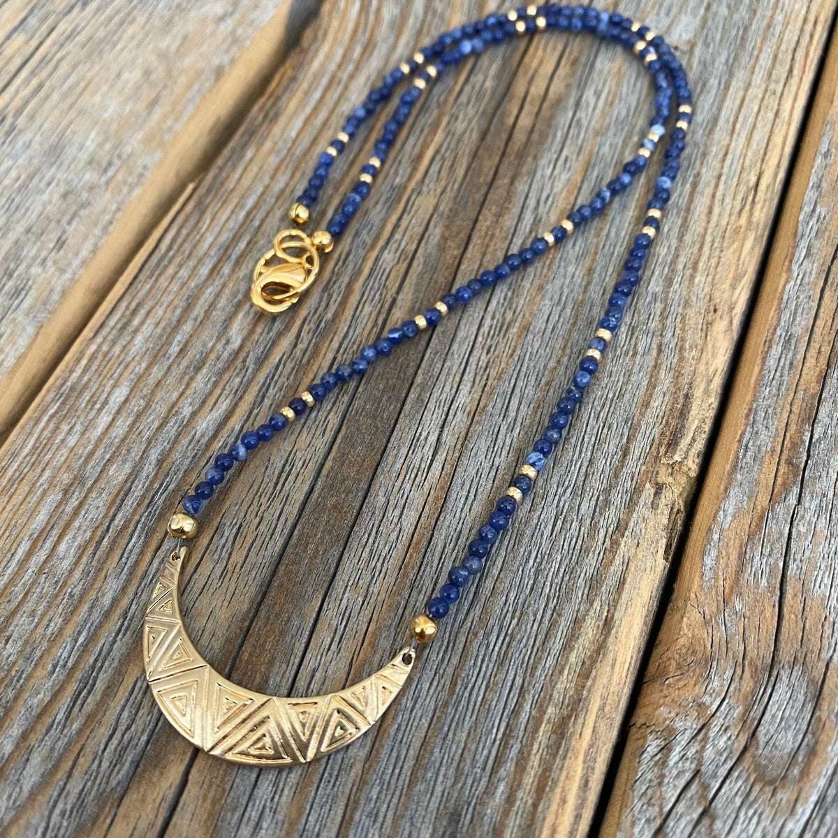 Lapis Lazuli Crescent Necklace | Dainty Gold Pendant, Minimalist Boho Jewelry, Layering Gift for Her