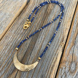Lapis Lazuli Crescent Necklace | Dainty Gold Pendant, Minimalist Boho Jewelry, Layering Gift for Her