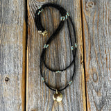 Layered Beaded Choker: Black Czech Glass, Gold Pendant, Boho Necklace