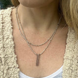 Layered Beige Beaded Necklace, Copper Pendant Necklace, Minimalist Boho Jewelry