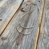 Layered Beige Beaded Necklace, Copper Pendant Necklace, Minimalist Boho Jewelry