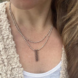 Layered Beige Beaded Necklace, Copper Pendant Necklace, Minimalist Boho Jewelry