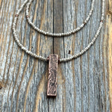 Layered Beige Beaded Necklace, Copper Pendant Necklace, Minimalist Boho Jewelry