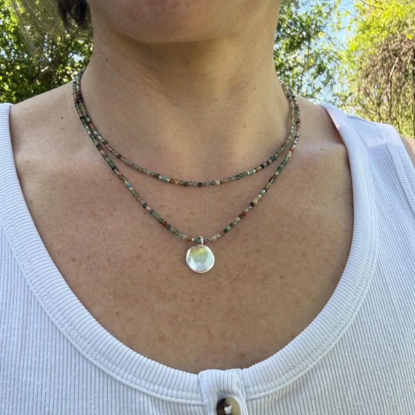 Layered Fancy Jasper Necklace, Earth Tone Beaded Sterling Silver Pendant