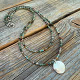 Layered Fancy Jasper Necklace, Earth Tone Beaded Sterling Silver Pendant