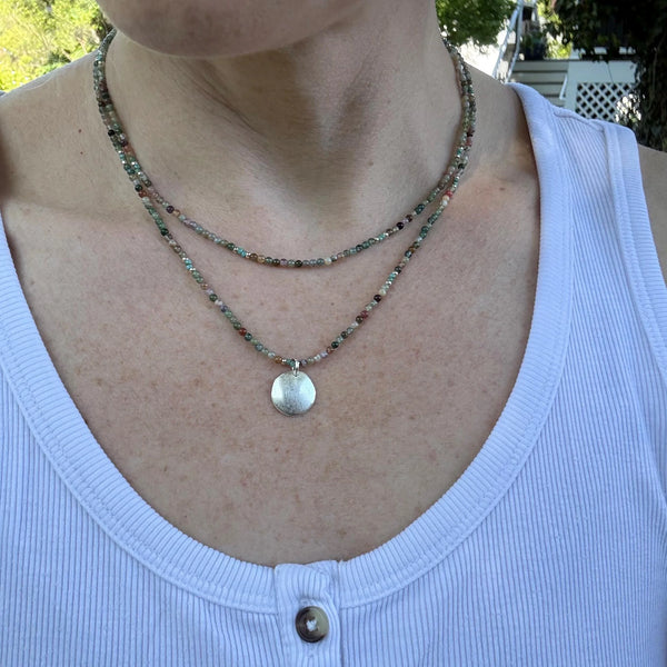Layered Fancy Jasper Necklace, Earth Tone Beaded Sterling Silver Pendant
