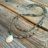 Layered Fancy Jasper Necklace, Earth Tone Beaded Sterling Silver Pendant