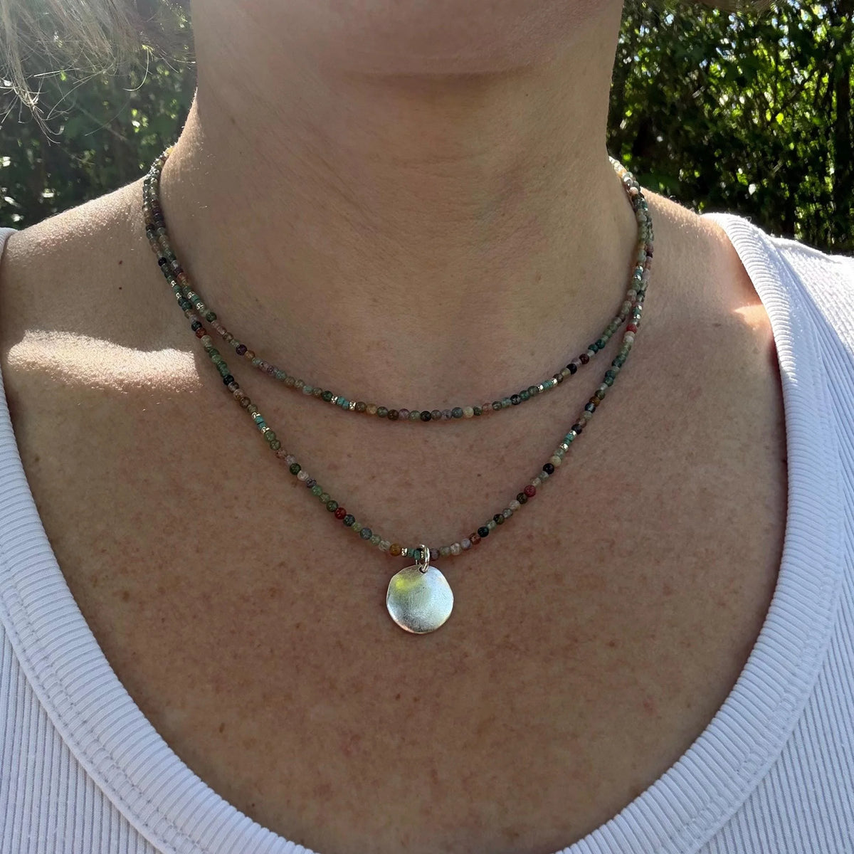 Layered Fancy Jasper Necklace, Earth Tone Beaded Sterling Silver Pendant