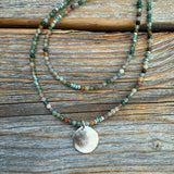 Layered Fancy Jasper Necklace, Earth Tone Beaded Sterling Silver Pendant