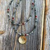 Layered Gold Beaded Necklace, Tree Agate Coral Gemstone Jewelry