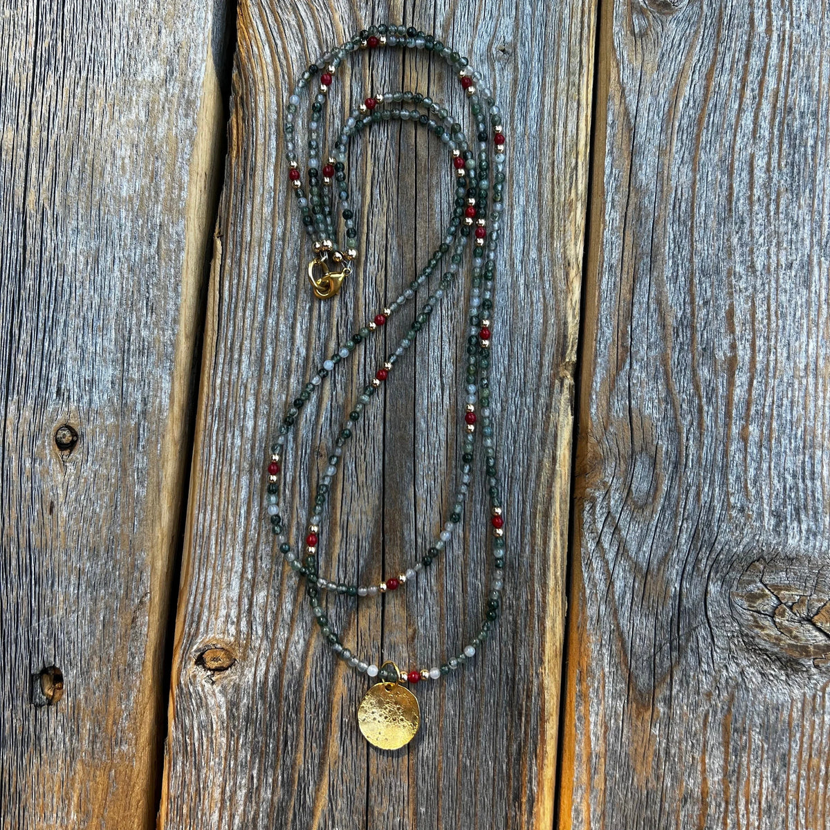 Layered Gold Beaded Necklace, Tree Agate Coral Gemstone Jewelry