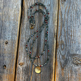 Layered Gold Beaded Necklace, Tree Agate Coral Gemstone Jewelry