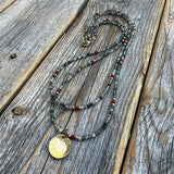 Layered Gold Beaded Necklace, Tree Agate Coral Gemstone Jewelry