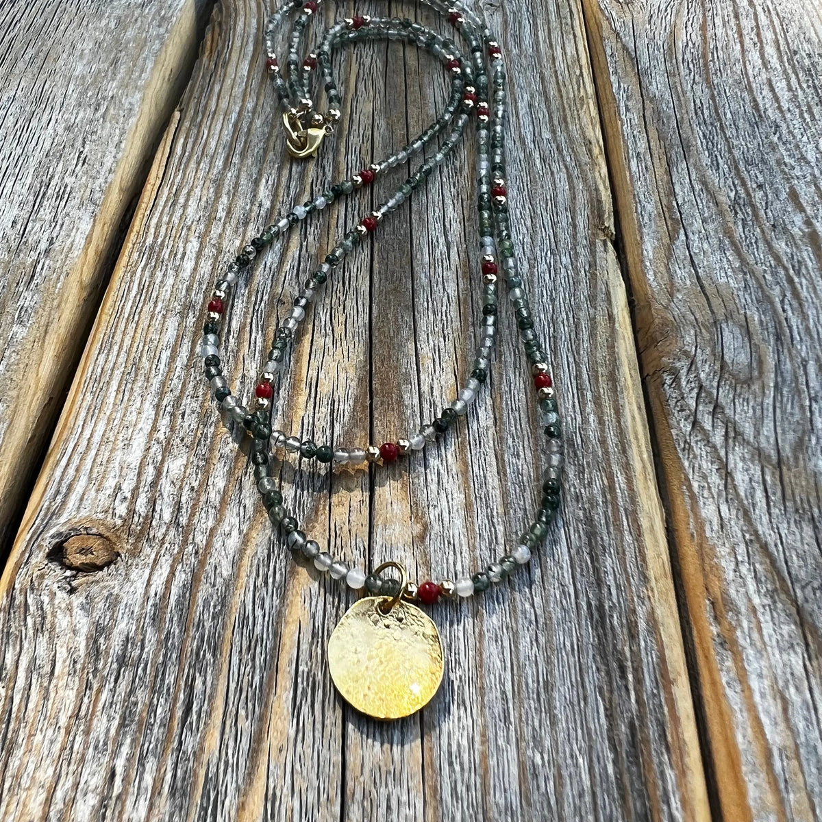 Layered Gold Beaded Necklace, Tree Agate Coral Gemstone Jewelry