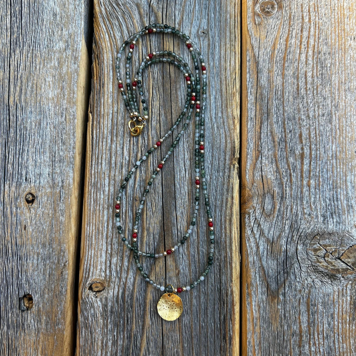Layered Gold Beaded Necklace, Tree Agate Coral Gemstone Jewelry