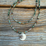 Layered Jasper Turquoise Beaded Necklace Set, Minimalist Pendant Jewelry