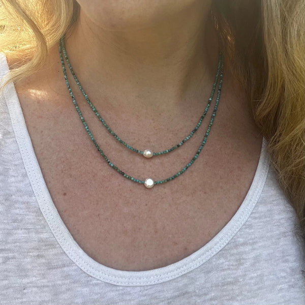 Layered Turquoise Pearl Necklace - Sterling Silver-Plated Clasp