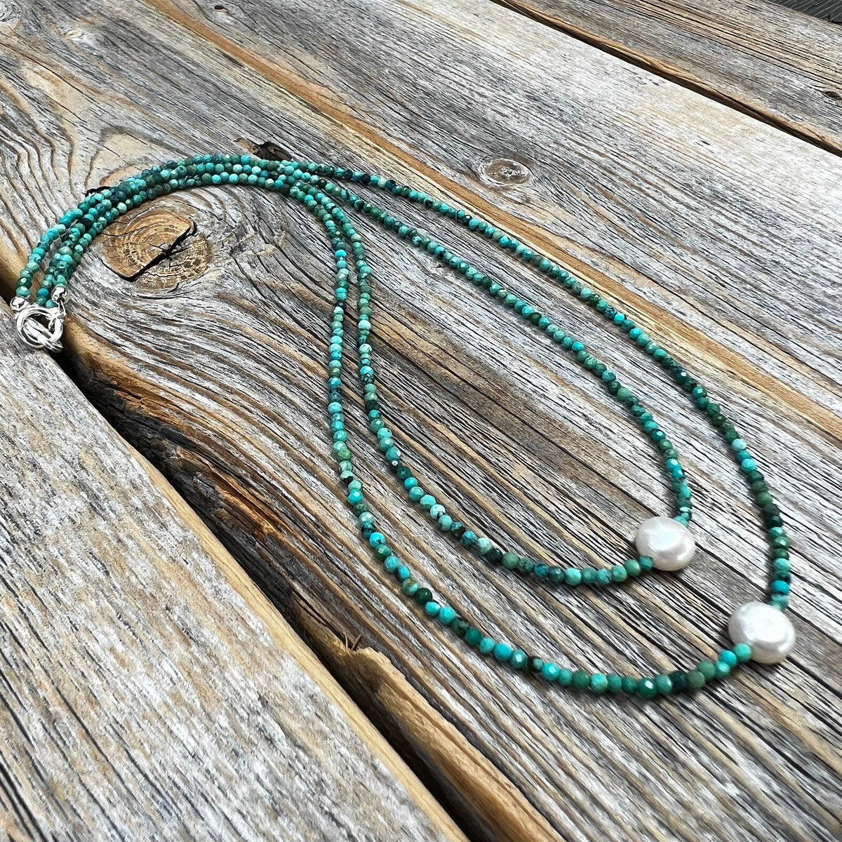 Layered Turquoise Pearl Necklace - Sterling Silver-Plated Clasp
