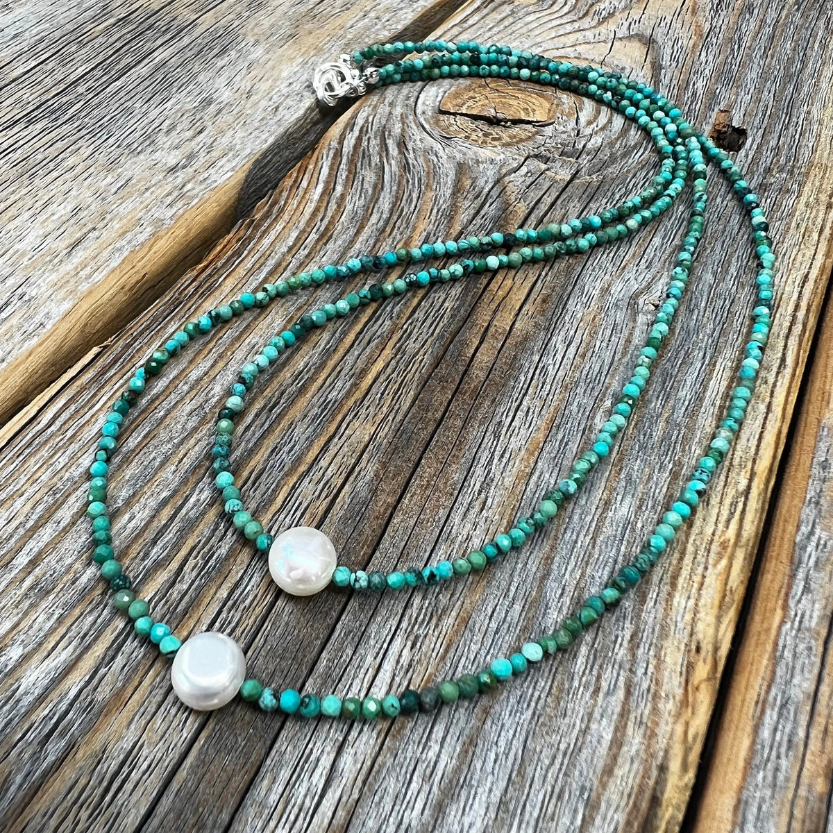 Layered Turquoise Pearl Necklace - Sterling Silver-Plated Clasp