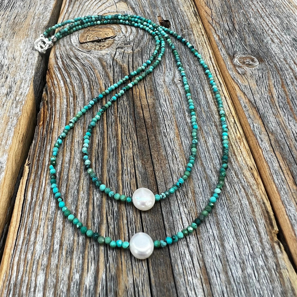 Layered Turquoise Pearl Necklace - Sterling Silver-Plated Clasp