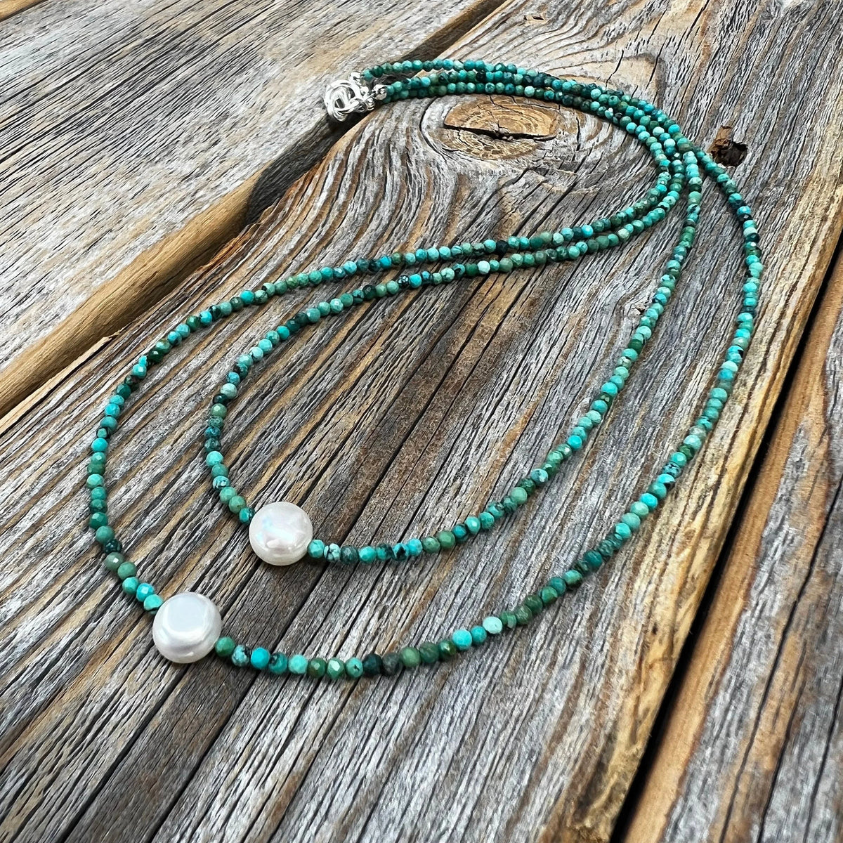 Layered Turquoise Pearl Necklace - Sterling Silver-Plated Clasp