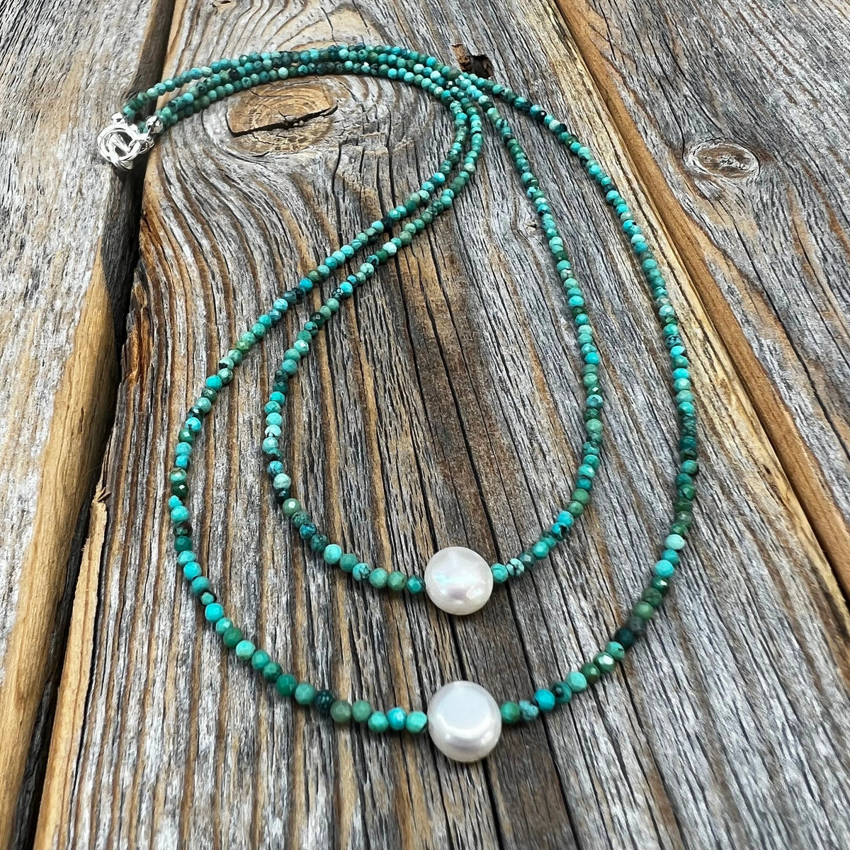 Layered Turquoise Pearl Necklace - Sterling Silver-Plated Clasp