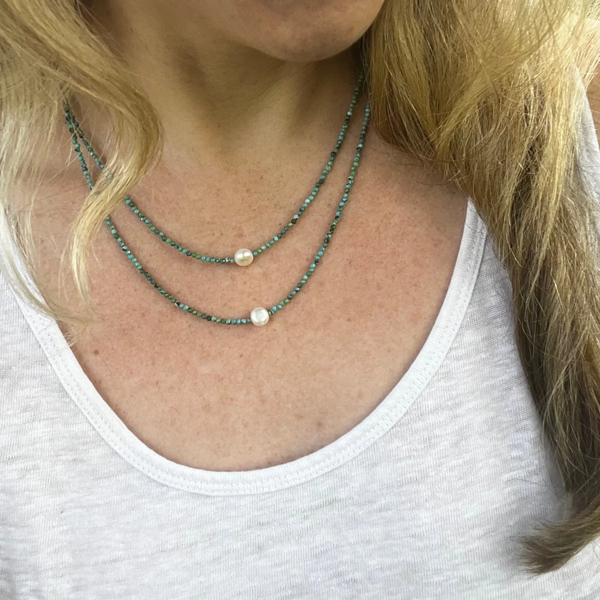 Layered Turquoise Pearl Necklace - Sterling Silver-Plated Clasp